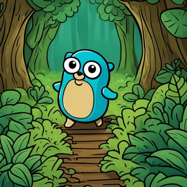 Go Blue Gopher in an adventure forest explores the dense, green canopy and mysterious paths, encountering magical creatures and overcoming challenges along the way.