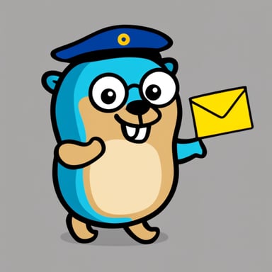 Go Blue Gopher sends mail with a transparent background.