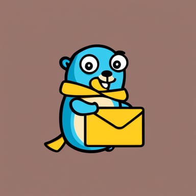 Go Blue Gopher sends mail with a transparent background.