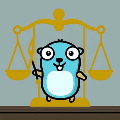 Go Blue Gopher holding the Scale of Justice.