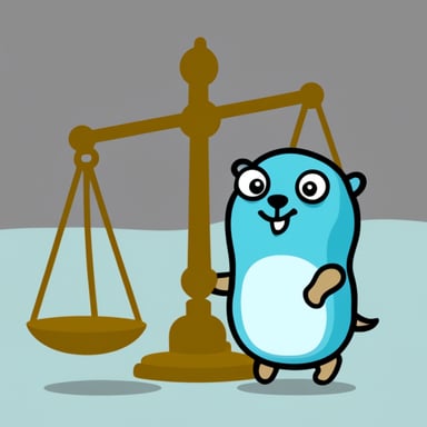 Go Blue Gopher holding the Scale of Justice.