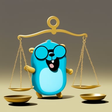 Go Blue Gopher holding the Scale of Justice.