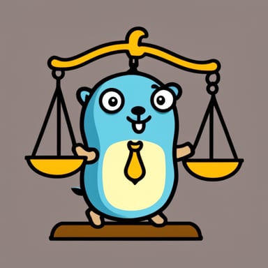 Go Blue Gopher holding the Scale of Justice.