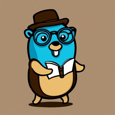 Generate a go blue gopher that looks extremely intelligent, has a friendly outlook, and is wearing reading glasses. Make the background transparent.