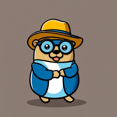 Generate a go blue gopher that looks extremely intelligent, has a friendly outlook, and is wearing reading glasses. Make the background transparent.