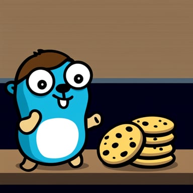 A go blue gopher eating cookies like he is the cookie monster.