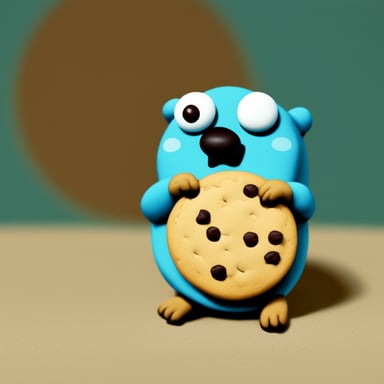 A go blue gopher eating cookies like he is the cookie monster.