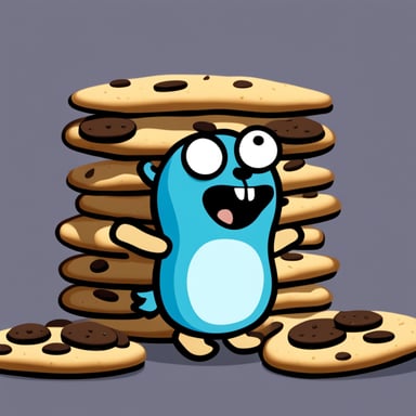 A go blue gopher eating cookies like he is the cookie monster.
