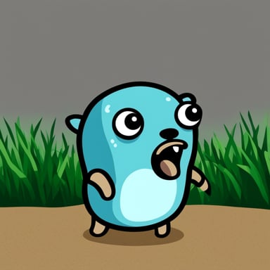 A go blue gopher is panicking and very scared.
