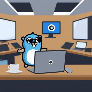 A go blue gopher is playing with the Github logo.