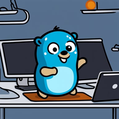 A go blue gopher is playing with the Github logo.