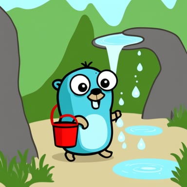 Go Blue Gopher is looking at a bucket overflowing with water.