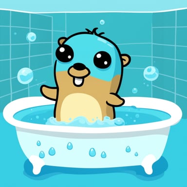 Go Blue Gopher is almost drowning in a bath full of water.