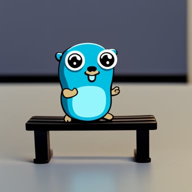 Go Blue Gopher is sitting on the edge of a bench, with a CPU chip on the other side.
