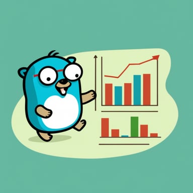 Go Blue Gopher is in front of a chart with a graph going wild, and Go Blue Gopher is pointing at the graph with surprise.