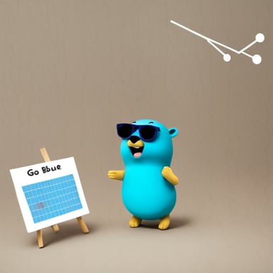 Go Blue Gopher is in front of a chart with a graph going wild, and Go Blue Gopher is pointing at the graph with surprise.