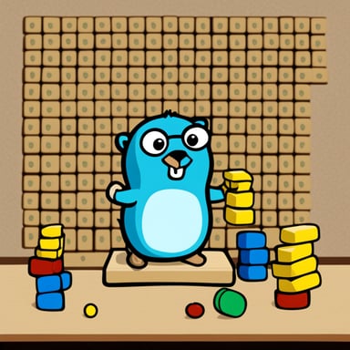 Go Blue Gopher is playing Jenga with intense concentration, each move more precise than the last.