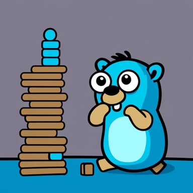 Go Blue Gopher is playing Jenga with intense concentration, each move more precise than the last.