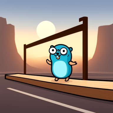 Go Blue Gopher is standing on a platform, observing the scene without any context of violence provided.