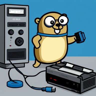 Go Blue Gopher is pulling tape out of a VCR videotape.