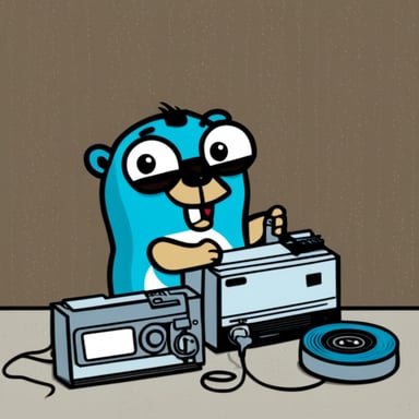 Go Blue Gopher is pulling tape out of a VCR videotape.