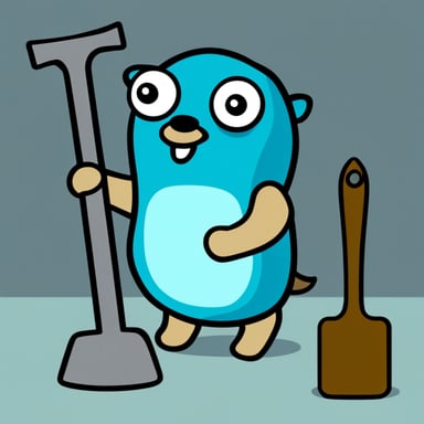 Go Blue Gopher is building something with a hammer.
