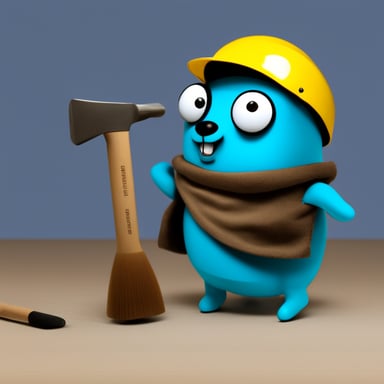 Go Blue Gopher is building something with a hammer.