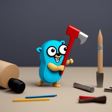 Go Blue Gopher is building something with a hammer.
