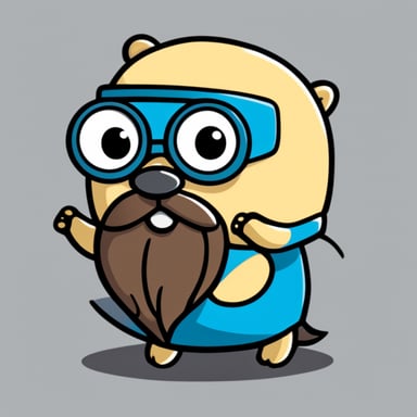 Go Blue Gopher as a character with a 2D design, white background, beard, and glasses.