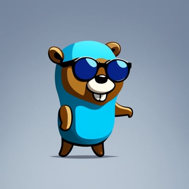 Go Blue Gopher as a character with a 2D design, white background, beard, and glasses.