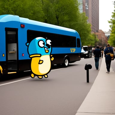 Go Blue Gopher standing in line, another gopher passing in VIP route.