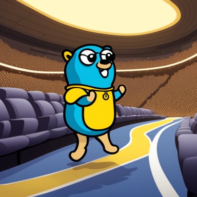 Go Blue Gopher standing in line, another gopher passing in VIP route.