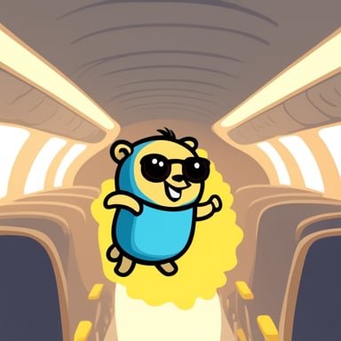 Go Blue Gopher jumping out of an airplane.
