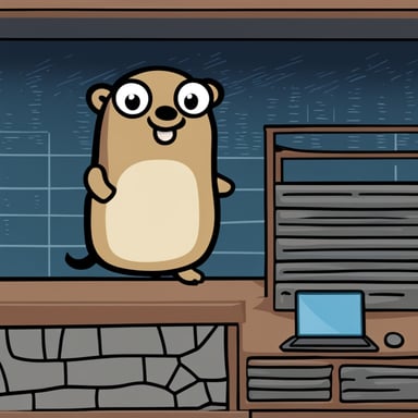 Create a gopher named Go Blue Gopher that illustrates a connection between PostgreSQL and eBPF.