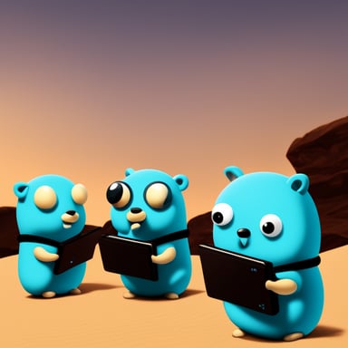6 go blue gophers in an open space programming