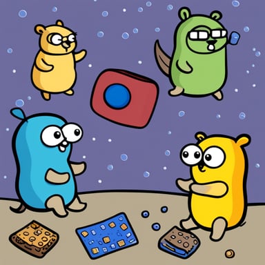6 go blue gophers in an open space programming