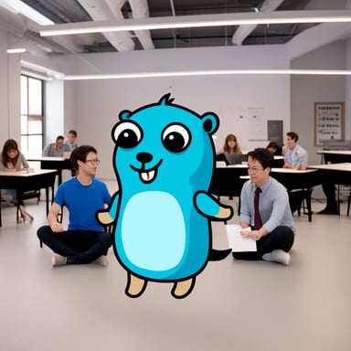 6 go blue gophers in an open space programming