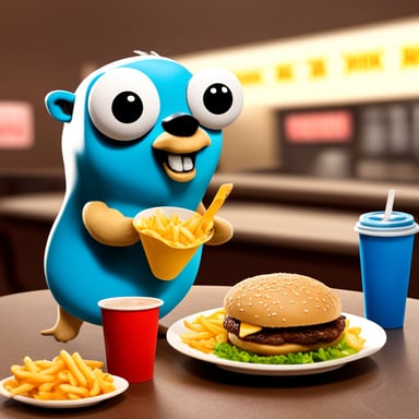 Go Blue Gopher enjoys a meal at a fast food restaurant.