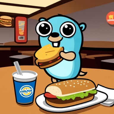 Go Blue Gopher enjoys a meal at a fast food restaurant.