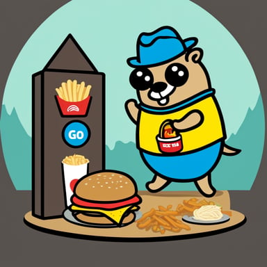 Go Blue Gopher selects a meal from a fast food totem.