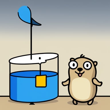 Go Blue Gopher with a data stack on the left side and a data heap on the right.