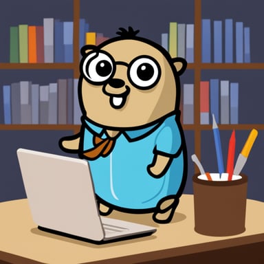 Go Blue Gopher working on a computer.