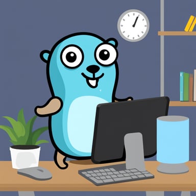 Go Blue Gopher working on a computer.