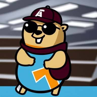 Go Blue Gopher wearing an Amazon Web Services top holds a lambda logo.