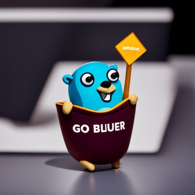 Go Blue Gopher wearing an Amazon Web Services top holds a lambda logo.