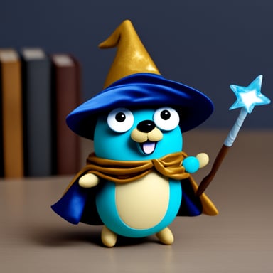Go Blue Gopher with wizard hat, a cape, and magic wand.