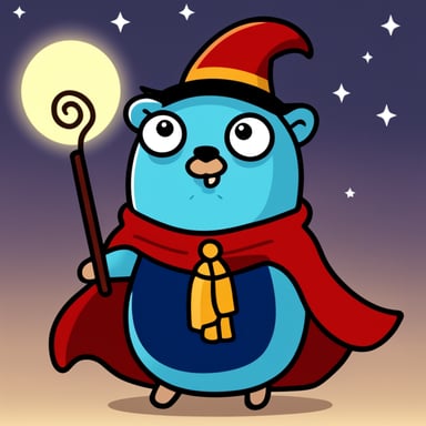 Go Blue Gopher with a wizard hat, a cape, and a magic wand.