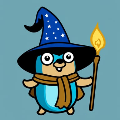 Go Blue Gopher with a wizard hat, a cape, and a magic wand.