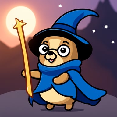 Go Blue Gopher with a wizard hat, a cape, and a magic wand.