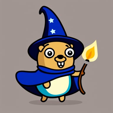 Go Blue Gopher with a wizard hat, a cape, and a magic wand.